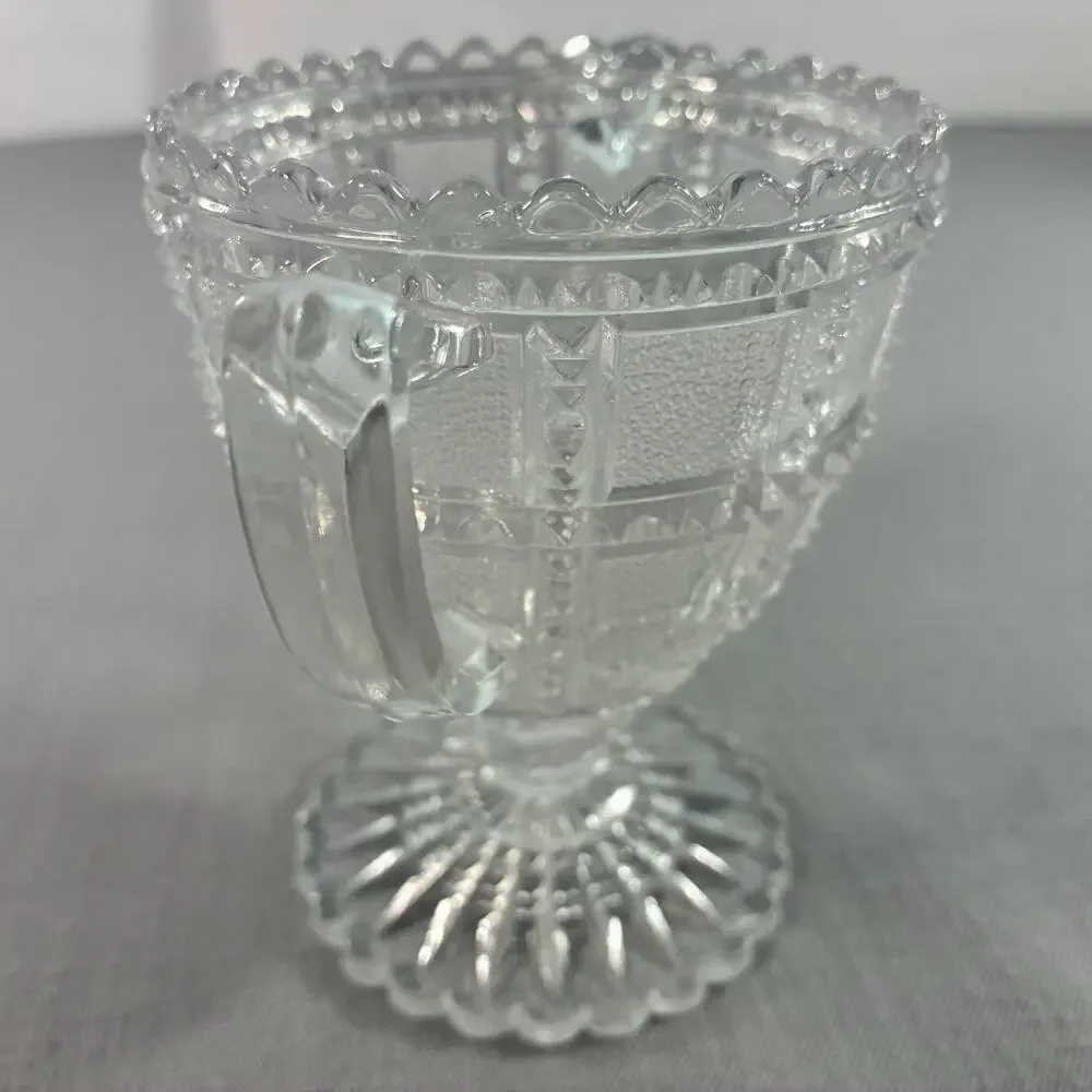 Vintage Clear Pressed Glass Double Handle Sugar Bowl Pedestal Open Serving Dishs